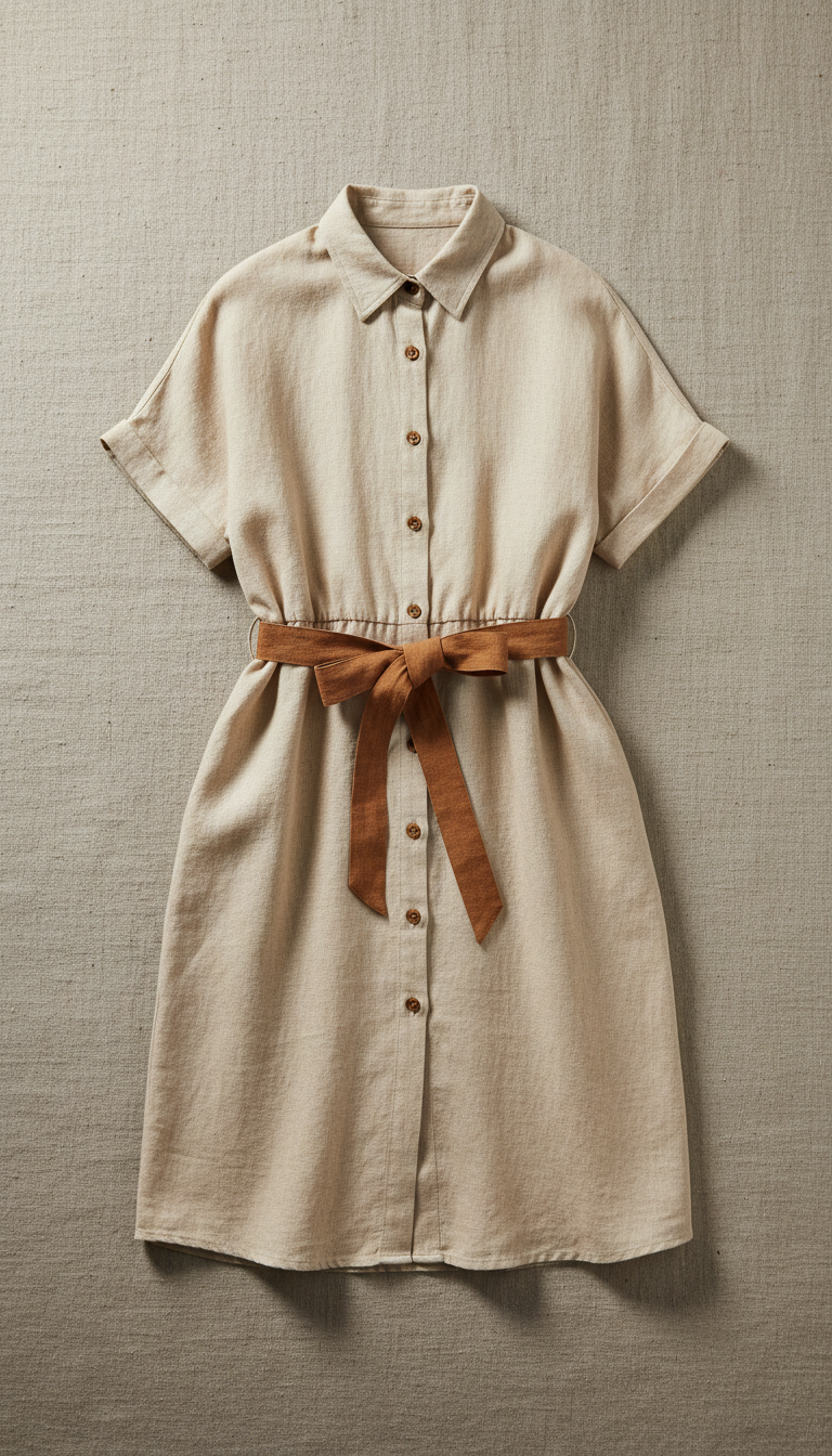 Prairie Cream Linen Shirt Dress