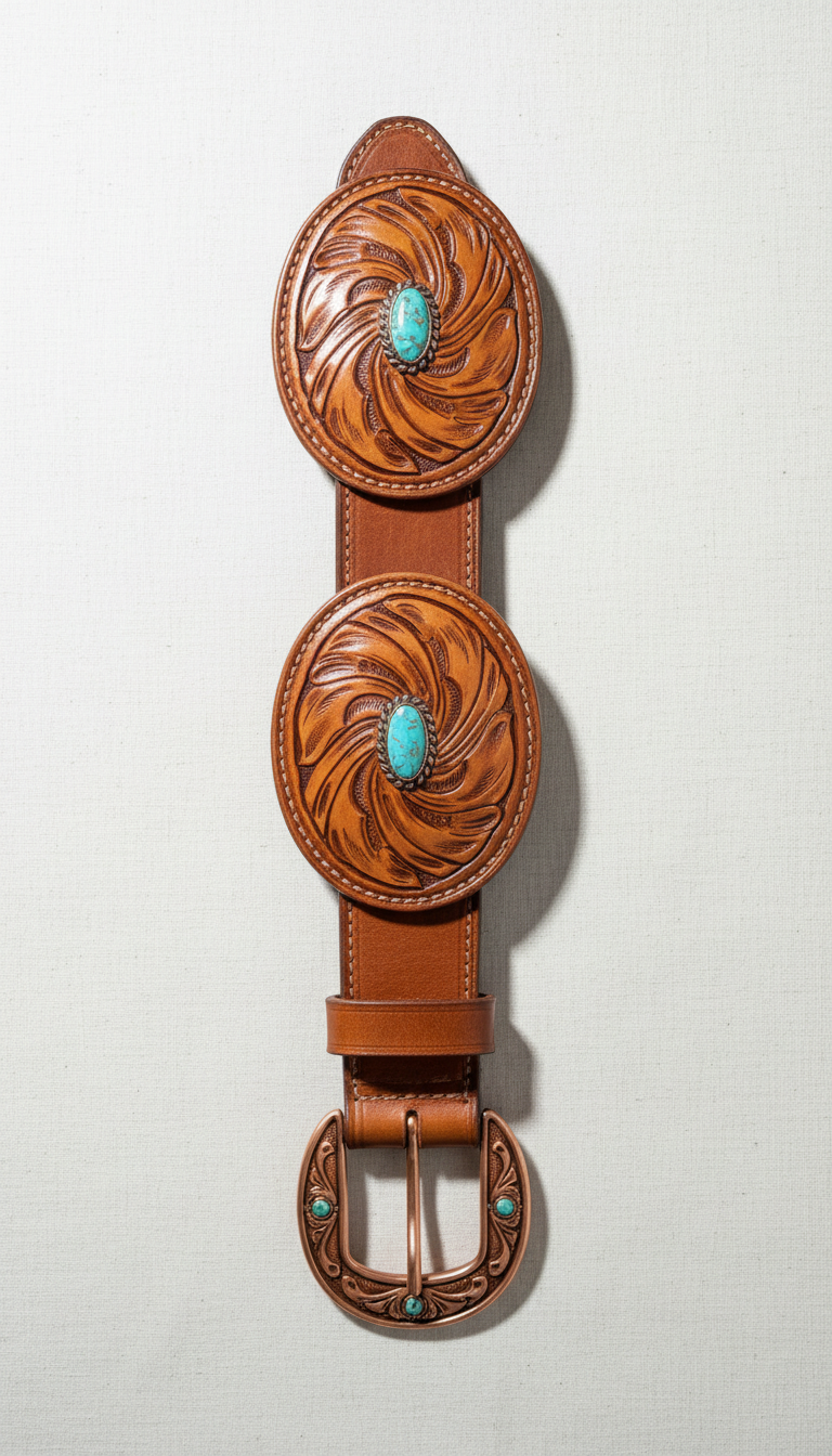 Handcrafted leather concho belt
