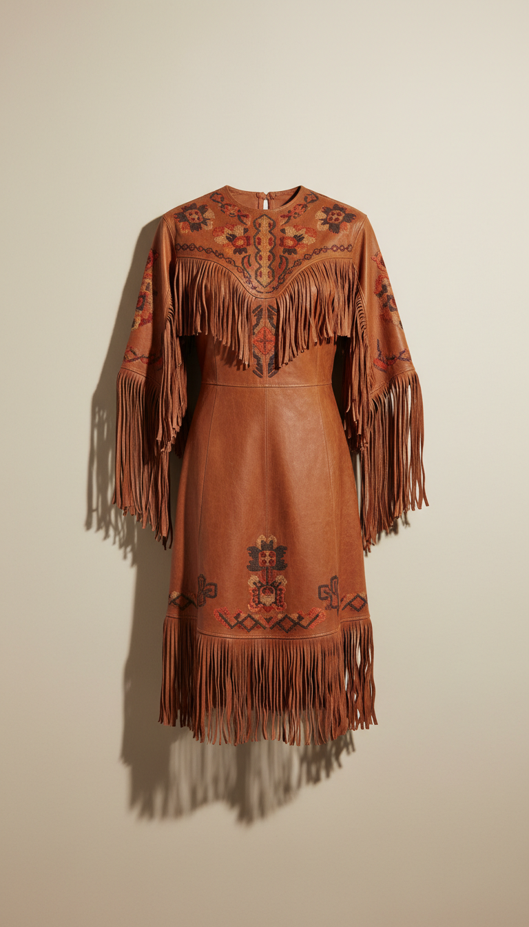 Embroidered rawhide prairie dress